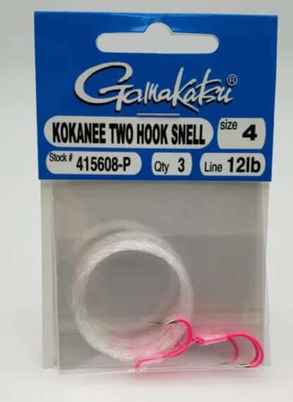 GAMA #4 FL PINK KOKANEE 2 HOOK SNELLED RIG 3pk