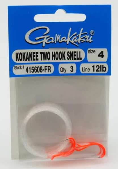 GAMA #4 FL RED KOKANEE 2 HOOK SNELLED RIG 3pk