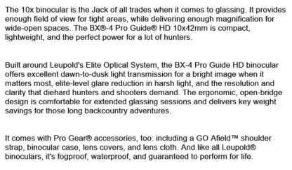 LEUPOLD BX-4 PRO GUIDE HD GRAY 10x42mm BINOCULARS - Image 4