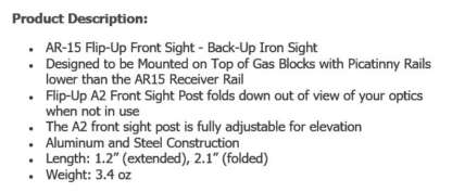 NcSTAR AR15 FLIP UP FRONT SIGHT - FLAT TOP RAIL MOUNT - Image 3