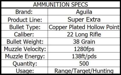 AGUILA 22LR SUPER EXTRA 38gr HP HV 1280fps 500pk - Image 4