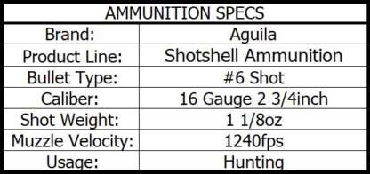 AGUILA 16ga #6 1-1/8oz 2.75in HIGH VELOCITY 1240fps 25pk - Image 4