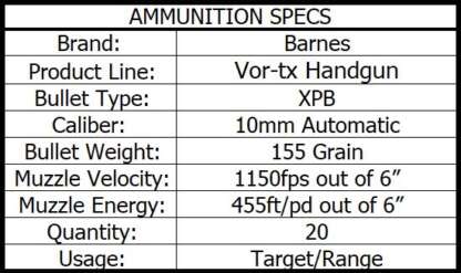 BARNES VOR-TX 10mm AUTO 155gr TAC-XP 1150fps 20pk - Image 3