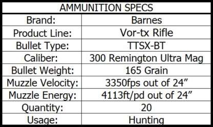 BARNES VOR-TX 300 REM ULTRA MAG 165gr TTSX BT 3350fps 20pk - Image 2