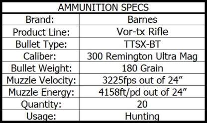 BARNES VOR-TX 300 REM ULTRA MAG 180gr TTSX BT 3250fps 20pk - Image 3