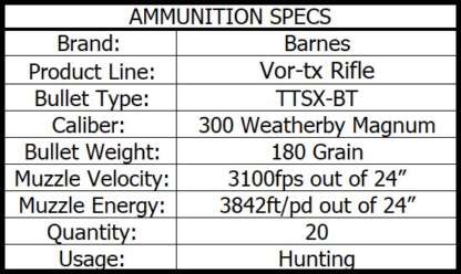 BARNES VOR-TX 300 WBY 180gr TTSX BT 3100fps 20pk - Image 3