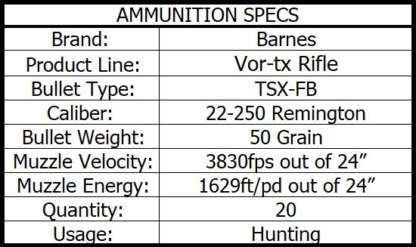 BARNES VOR-TX 22-250 REM 50gr TSX FB 3830fps 20pk - Image 3