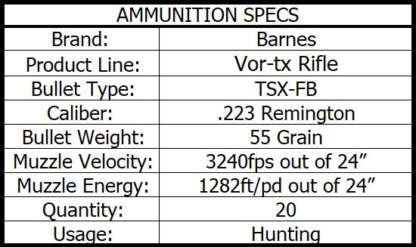 BARNES VOR-TX 223 REM 55gr TSX FB 3240fps 20pk - Image 2