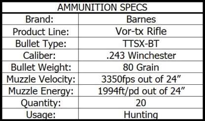 BARNES VOR-TX 243 WIN 80gr TTSX BT 3350fps 20pk - Image 3