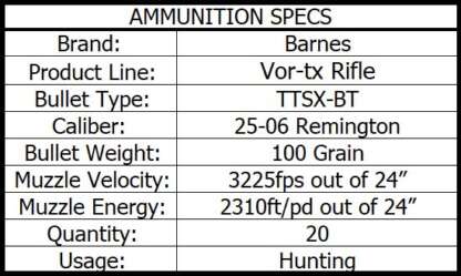 BARNES VOR-TX 25-06 REM TTSX BT 100gr 3225fps 20pk - Image 3