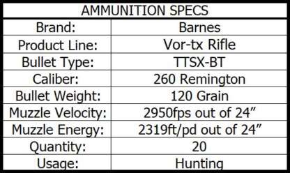 BARNES VOR-TX 260 REM 120gr TTSX BT 2950fps 20pk - Image 3