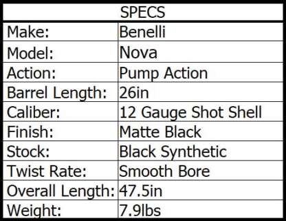 BENELLI NOVA 12ga 3.5in SYNTHETIC 26in 4rnd - Image 2