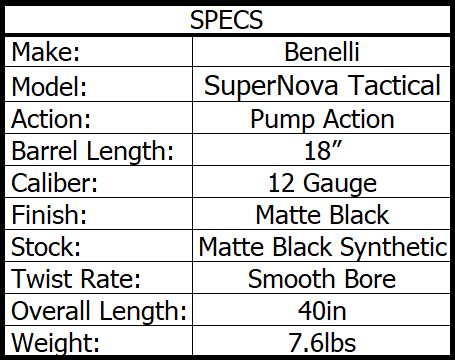 BENELLI SUPER NOVA TACTICAL 12ga COMFORT TECH GHOST RING 18in 4rnd - Image 2