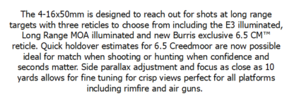 BURRIS FULLFIELD IV 4-16x50mm 6.5 CREEDMOOR SCOPE - Image 3