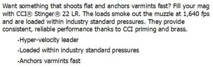 CCI STINGER 22LR 32gr 1640fps 50pk - Image 3