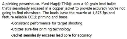 CCI MAXI MAG 22 WMR 40gr TMJ 1875fps 50pk - Image 2