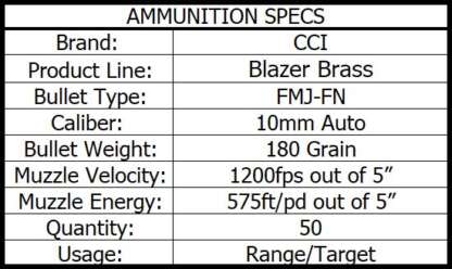 CCI BLAZER 10mm AUTO 180gr FMJ FN 1200fps 50pk - Image 2