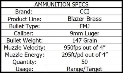 CCI BLAZER BRASS 9mm LUGER 147gr FMJ FN 950fps 50pk - Image 3