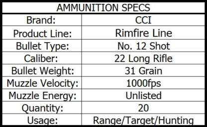 CCI 22LR SHOTSHELL 31gr #12shot 1000fps 20pk - Image 3