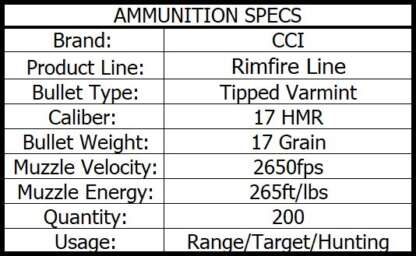 CCI A17 17 HMR 17gr VARMINT TIP 2650fps 200pk - Image 3