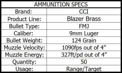 CCI BLAZER BRASS 9mm LUGER 124gr FMJ 1090fps 50pk - Image 3