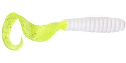 GOT-CHA 4in WHITE/CHARTREUSE FLAKE CURLY TAIL GRUB 20pk