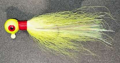 1/4oz CHARTREUSE RED EYE W/PEARL FLASH BUCKTAIL JIG