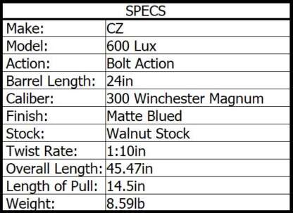 CZ 600 LUX 300 WIN MAG M15x1 24in 3rnd - Image 4