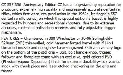 CZ 557 308 WIN 85th ANNIVERSARY EDITION 20.4in 5rnd - Image 3