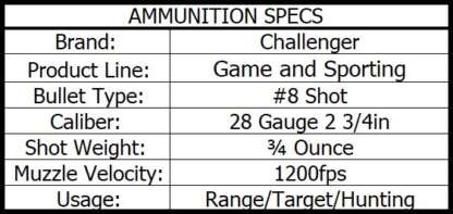 CHALLENGER 28ga #8 2.75in 3/4oz 1200fps 25pk - Image 2