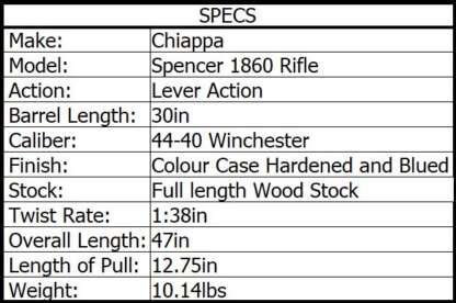 CHIAPPA 1860 SPENCER RIFLE 44-40 30in 7rnd - Image 2