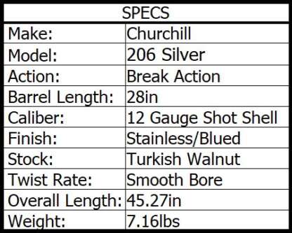 CHURCHILL 206 SILVER O/U 12ga X 3in 28in 2rnd - Image 2