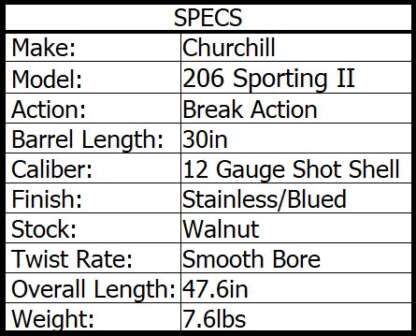CHURCHILL 206 SPORTING 12ga X 3in OVER/UNDER 30in 2rnd - Image 2