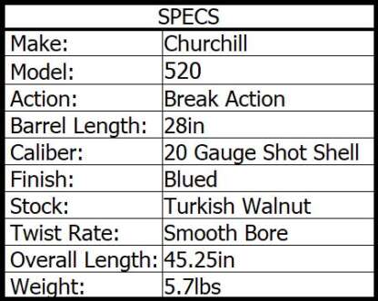 CHURCHILL 520 SXS 20ga X 3in GOLD STD 5 CHOKES 28in 2rnd - Image 2