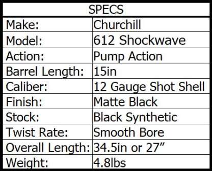 CHURCHILL 612 12ga 3in SHOCKWAVE 15in 4rnd - Image 2