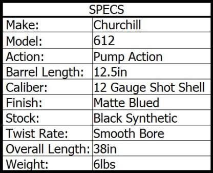 CHURCHILL 612 12ga PUMP 12.5in 4rnd - Image 3