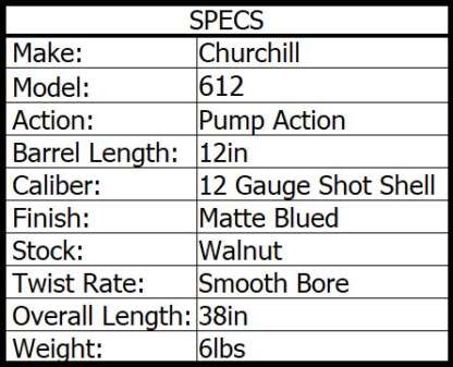 CHURCHILL 612 12ga 3in BRL WOOD PUMP 12in 4rnd - Image 2