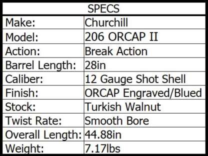 CHURCHILL 206 ORCAP II GRD 12ga 3in 5C CHOKES 28in 2rnd - Image 2