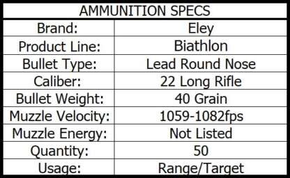 ELEY BIATHLON 22LR 40gr LRN 1070fps 50pk - Image 4