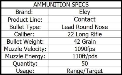 ELEY CONTACT 22LR SUBSONIC SEMI AUTO 42gr LRN 1090fps 50pk - Image 4