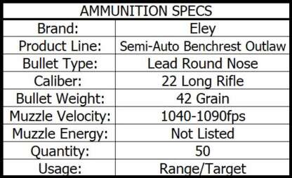 ELEY SEMI-AUTO BENCHREST OUTLAW 22LR 42gr LRN 1070fps 50pk - Image 4