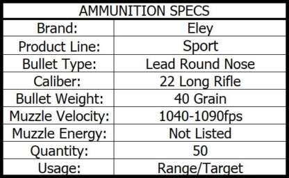 ELEY SPORT 22 LR 40gr LRN 1050fps 50pk - Image 3