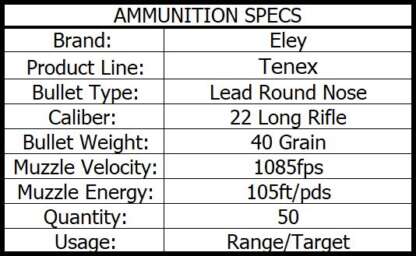 ELEY TENEX 22LR 40gr EPS LFN 1085fps 50pk - Image 4