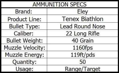 ELEY TENEX BIATHLON 22LR 40gr EPS LFN 1160fps 50pk - Image 3