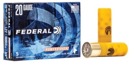 FEDERAL POWER-SHOK 20ga 2.75in 3/4oz 328gr RIFLED HP SLUG 1600fps 5pk