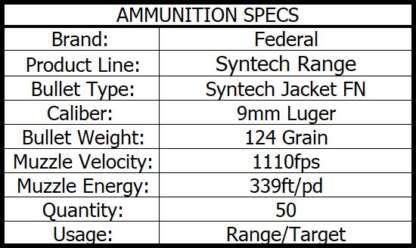 FEDERAL AE SYNTECH 9mm LUGER 124gr TSJ 1110fps 50pk - Image 3