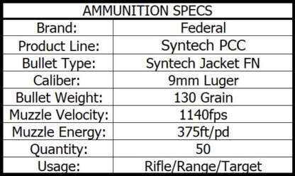 FEDERAL AE SYNTECH PCC 9mm LUGER 130gr TSJ 1140fps 50pk - Image 3