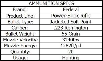 FEDERAL POWER-SHOK 223 REM 55gr JSP 3240fps 20pk - Image 3