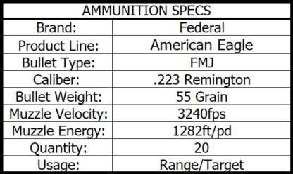 FEDERAL AE 223 REM 55gr FMJ-BT 3240fps 20pk - Image 3