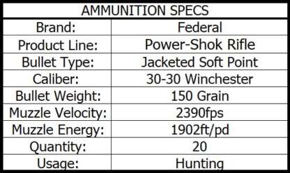 FEDERAL POWER-SHOK 30-30 WIN 150gr SPFN 2390fps 20pk - Image 3